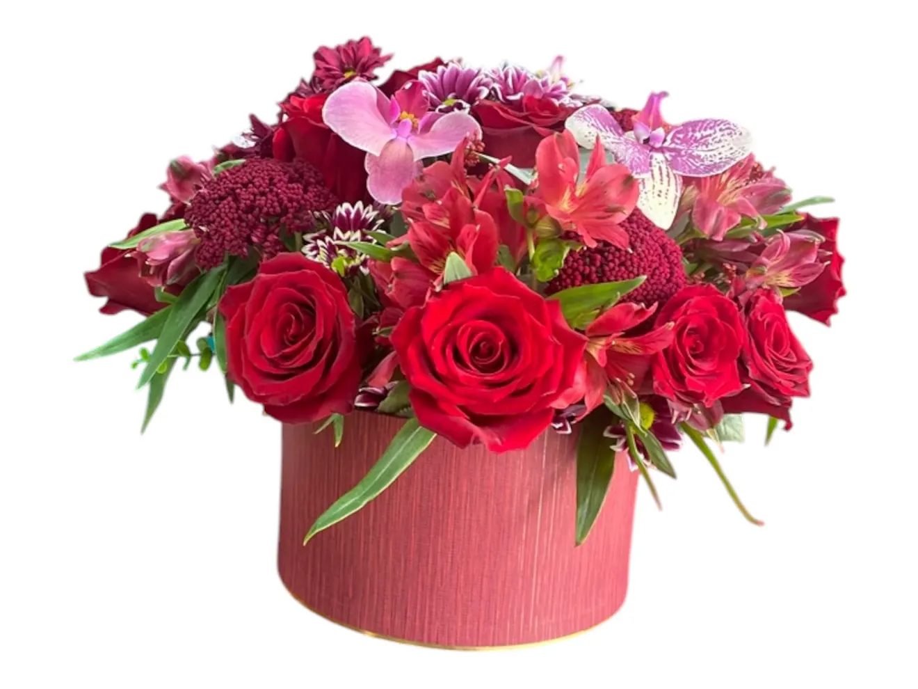 Pasiune Absolută – Aranjament Floral Premium în Cutie Roșie